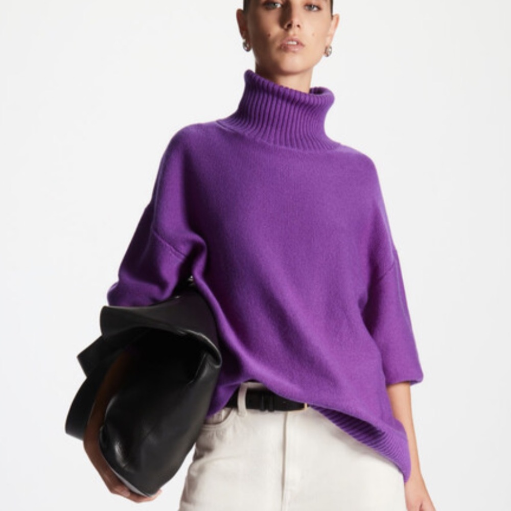 COS Oversized Purple Turtleneck Wool Sweater